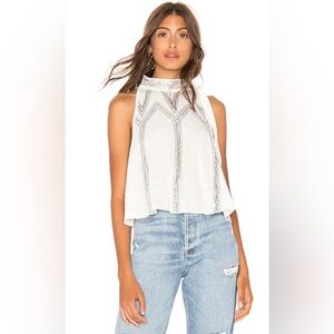 Free people Glitter City silver sequin Halter Tank Top White Small EUC